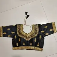 Traditional Indian Sari Top - A beautiful summer top featuring gold thread embroidery and rhinestone accents.