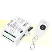 Tuya WiFi Smart Switch Controller featuring RF+WiFi connectivity, paired with a compact RF remote control for easy operation.