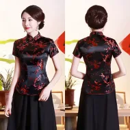 Vintage Flower Chinese Satin Blouse Shirt