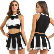 Women’s Adult Schoolgirl Role Play Uniform with Crop Top and Mini Pleated Skirt
