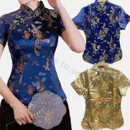 Women Satin Shirt Chinese Style Tang Plus