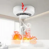 Close-up of YUPA battery-powered smoke sensor with test button